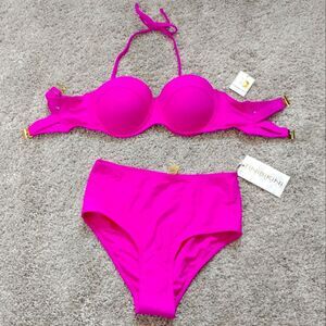 Tinibikini Hot Pink Molded Cup High Waisted Bikini Set Sz Sm NWT